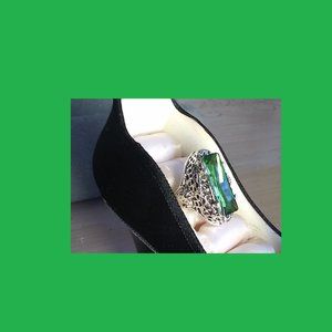 New: Brilliant Green and Silver Ring